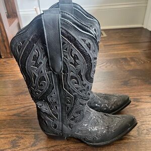 J.B. Dillon Intricate Black Heeled Boots